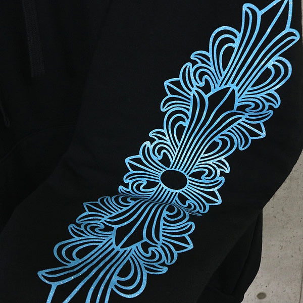 CHROME HEARTS Blue Glitter Floral Cross Hoodie Size XXL