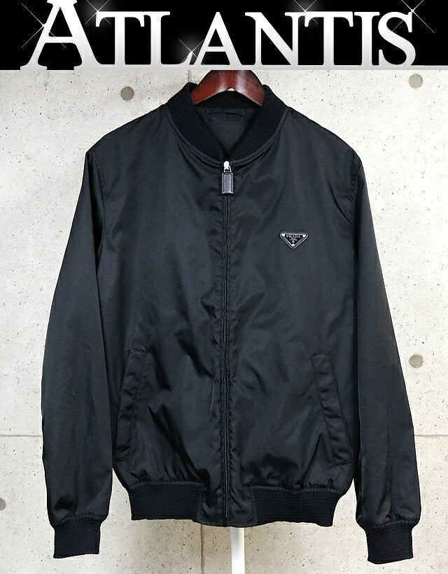 PRADA Nylon Triangle Logo Bomber Jacket Black Size 52