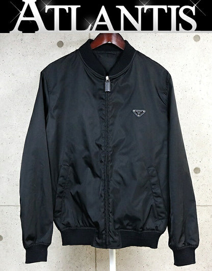 PRADA Nylon Triangle Logo Bomber Jacket Black Size 52