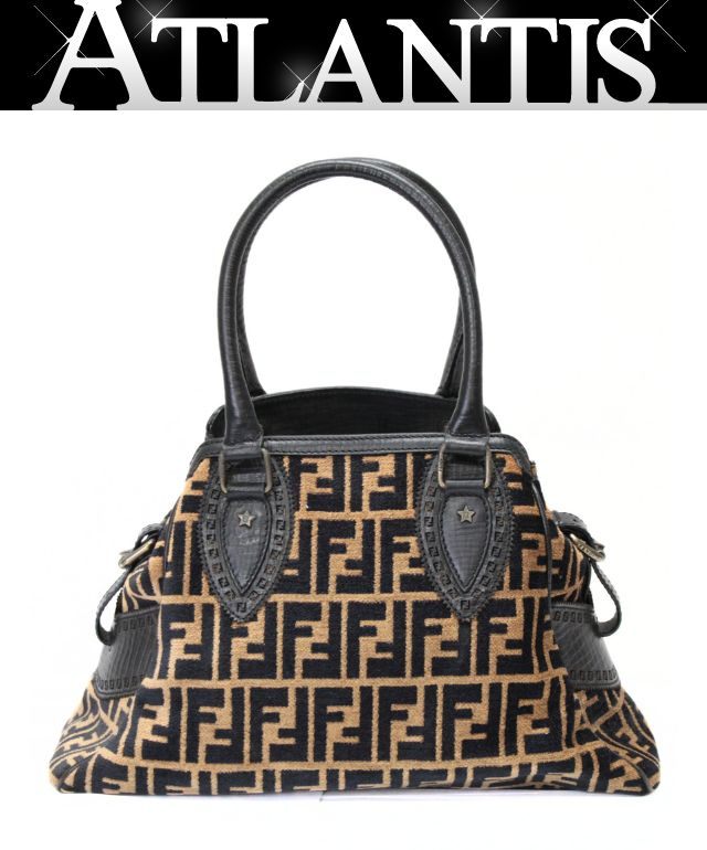 FENDI Zucca Etnico Terry x Brown Handbag Size ONE SIZE