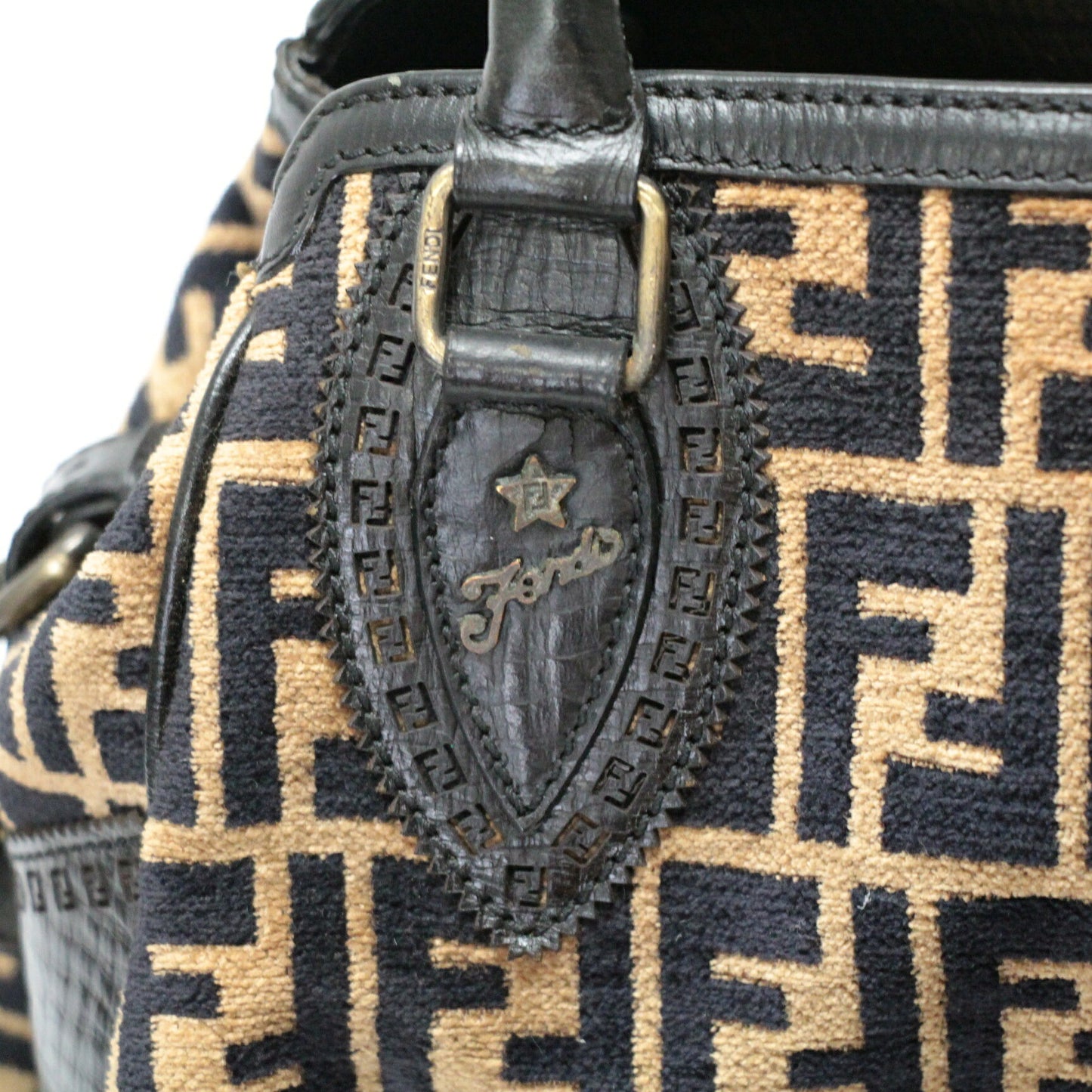 FENDI Zucca Etnico Terry x Brown Handbag Size ONE SIZE