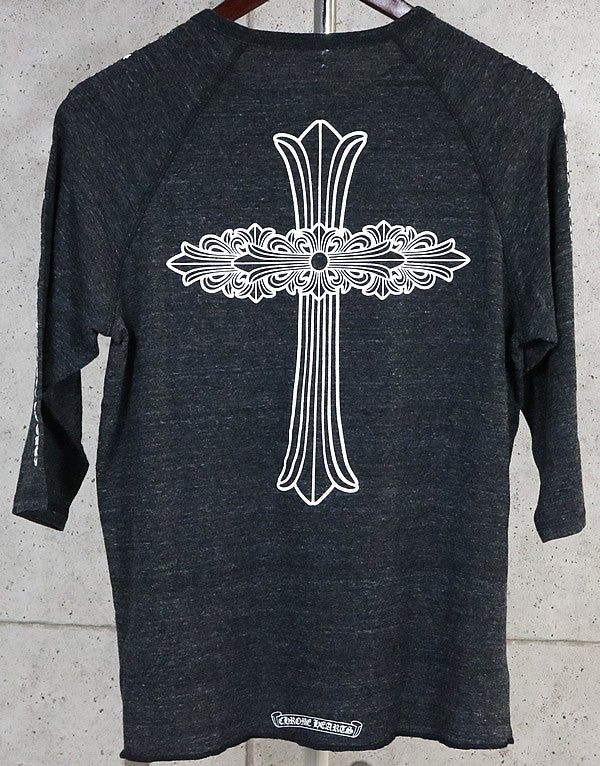 CHROME HEARTS Old Floral Cross 3/4 T-Shirt Gray Size M