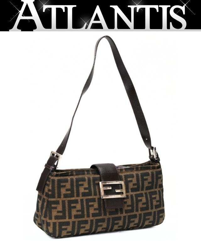 FENDI Zucca Mamma Baguette Canvas Leather Bag Brown