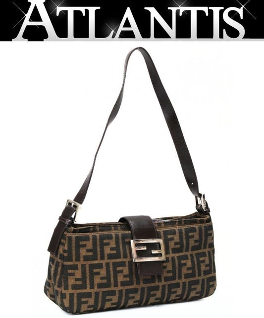 FENDI Zucca Mamma Baguette Canvas Leather Bag Brown