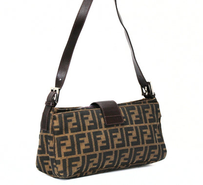 FENDI Zucca Mamma Baguette Canvas Leather Bag Brown
