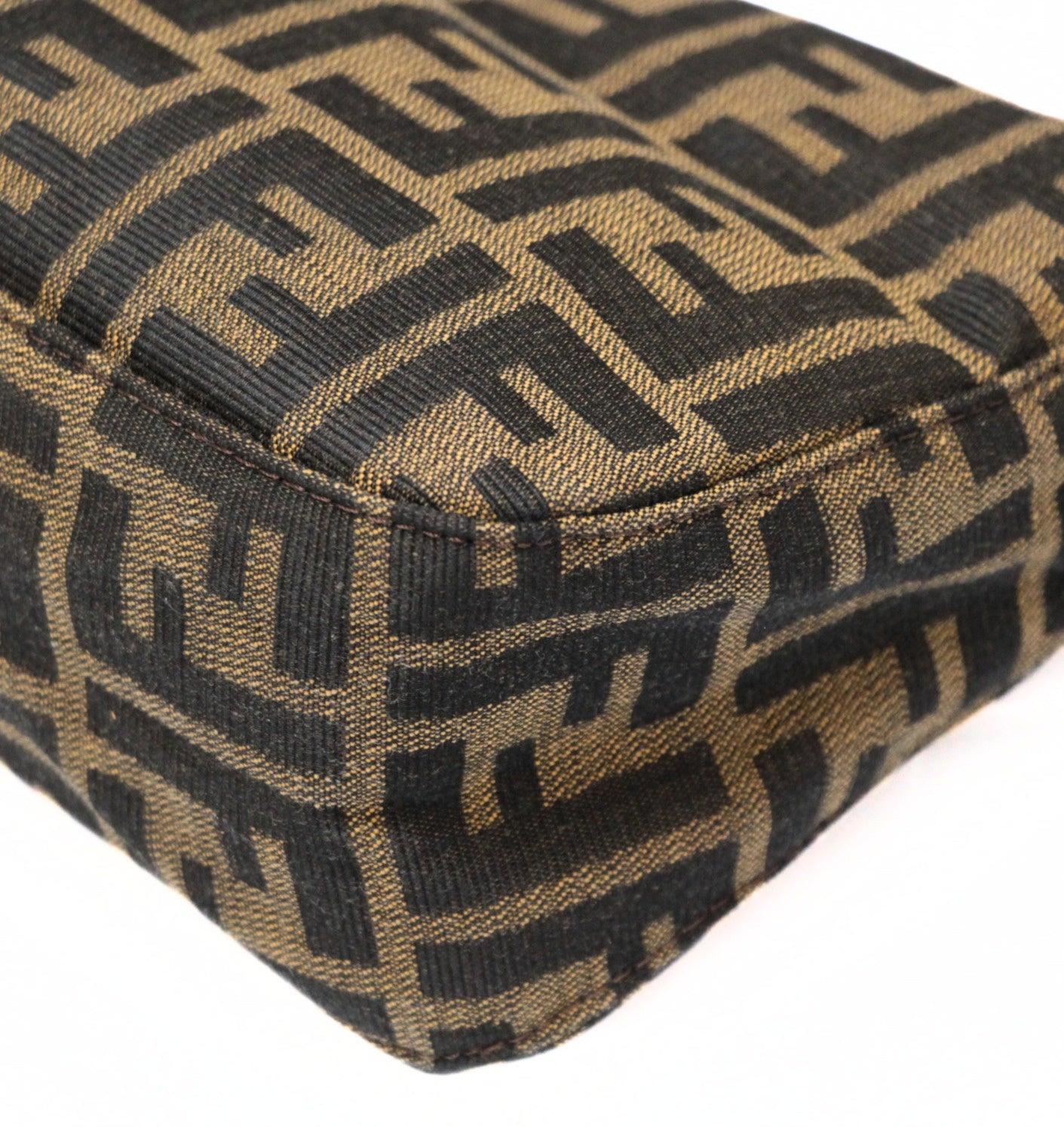 FENDI Zucca Mamma Baguette Canvas Leather Bag Brown