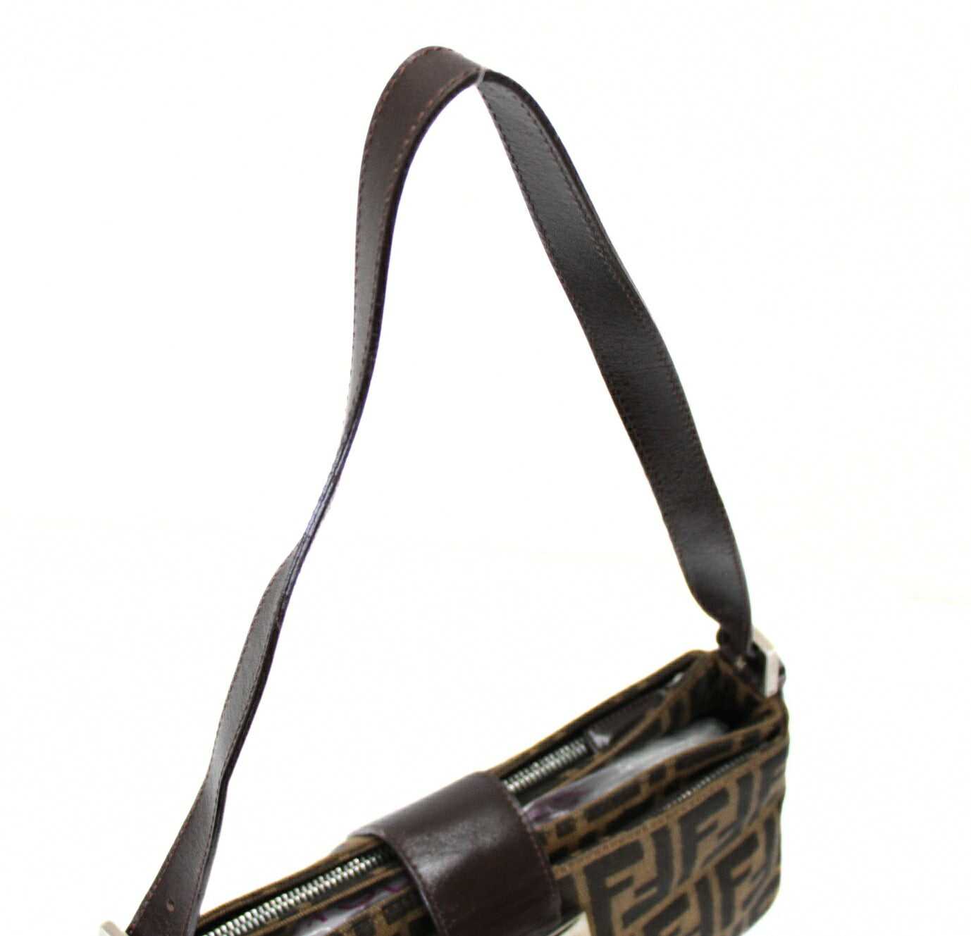 FENDI Zucca Mamma Baguette Canvas Leather Bag Brown