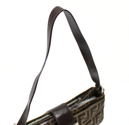 FENDI Zucca Mamma Baguette Canvas Leather Bag Brown