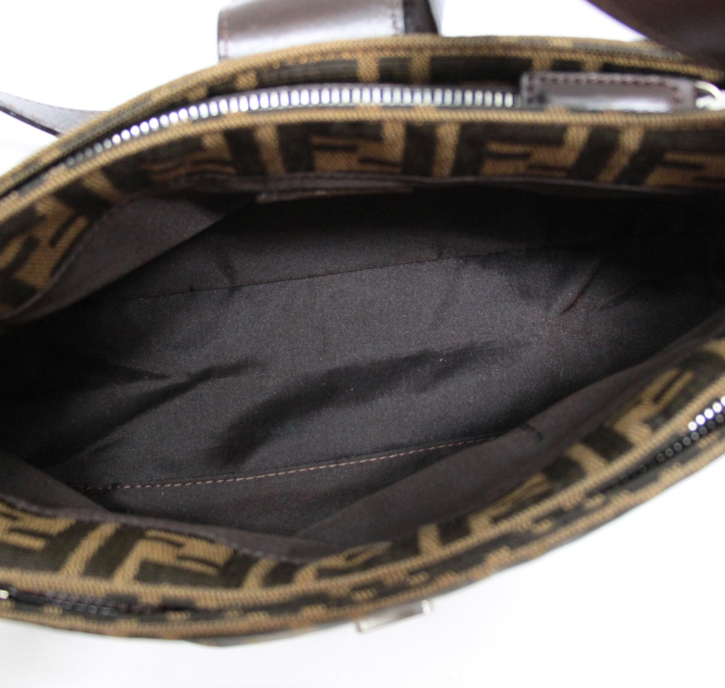 FENDI Zucca Mamma Baguette Canvas Leather Bag Brown