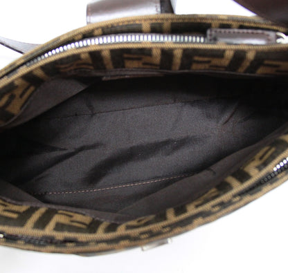 FENDI Zucca Mamma Baguette Canvas Leather Bag Brown