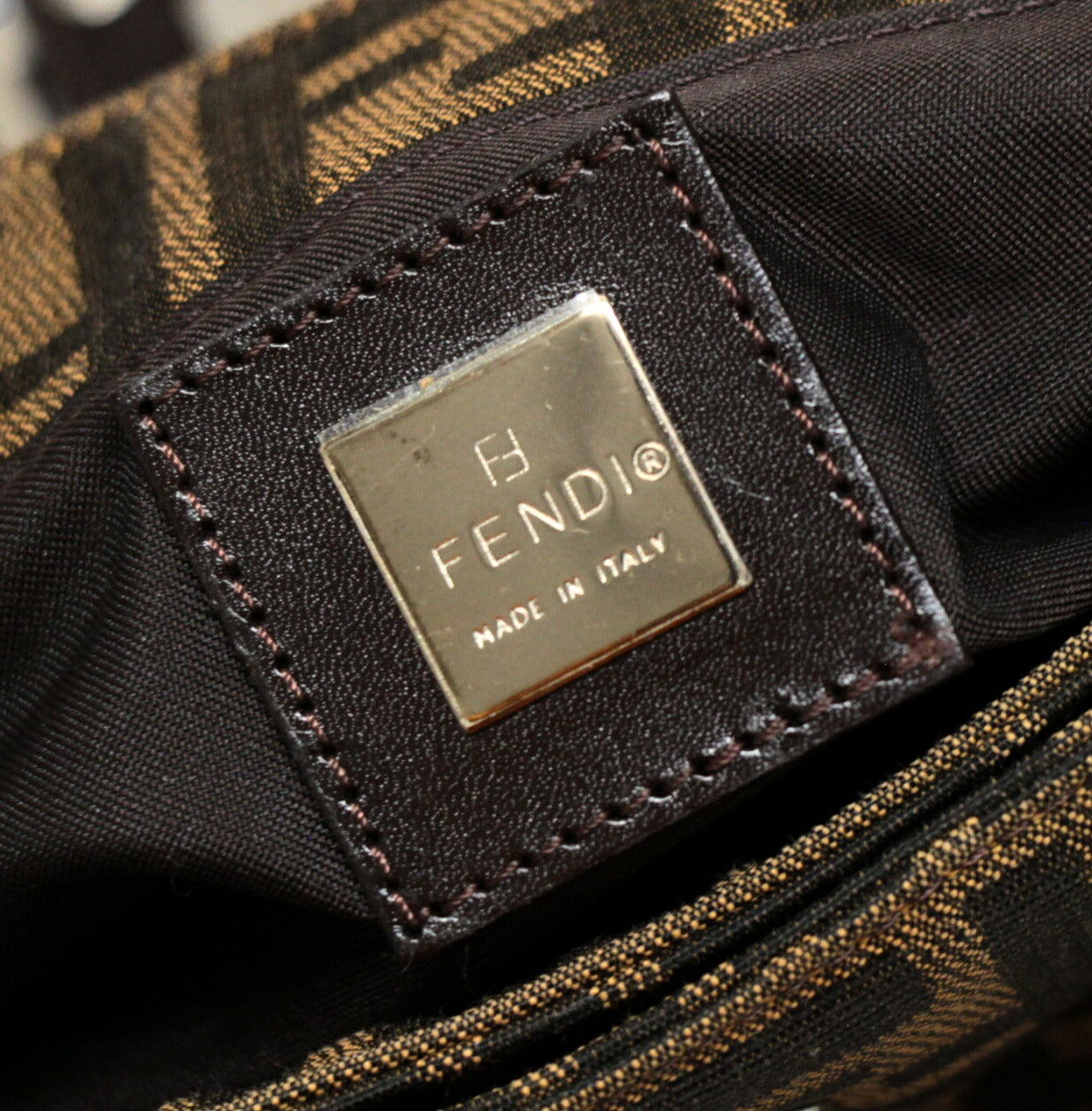 FENDI Zucca Mamma Baguette Canvas Leather Bag Brown