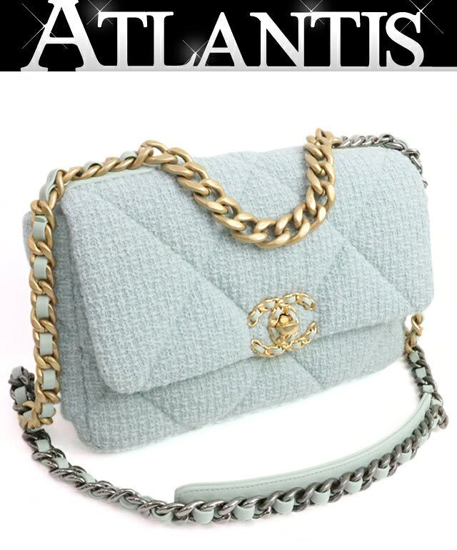 CHANEL Chanel 19 Tweed Chain Light Blue Shoulder Bag Size ONE SIZE