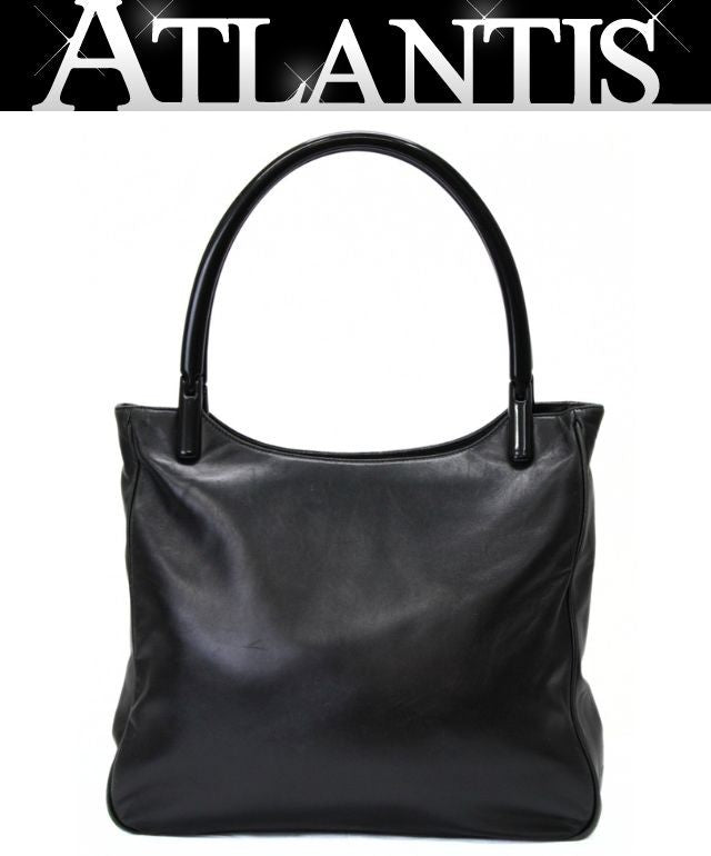 PRADA Plastic Handle Leather Tote Bag Black Size ONE SIZE