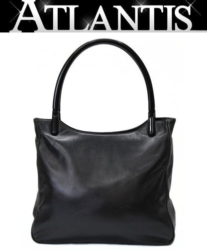 PRADA Plastic Handle Leather Tote Bag Black Size ONE SIZE