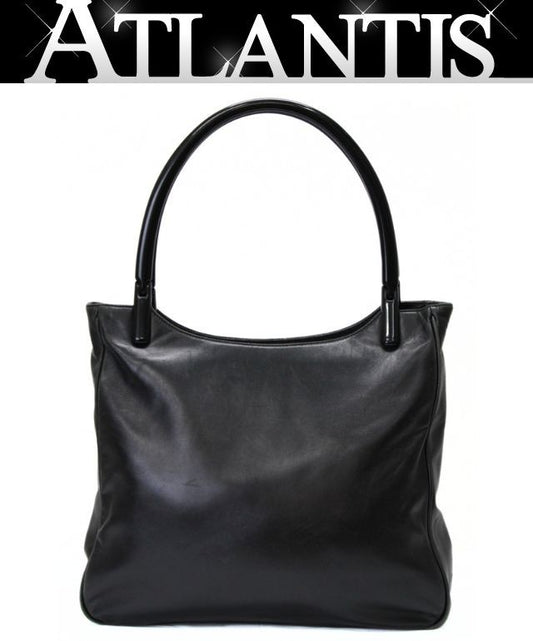 PRADA Plastic Handle Leather Tote Bag Black Size ONE SIZE