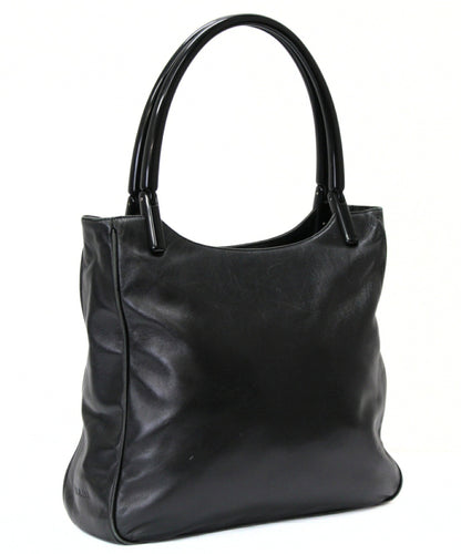 PRADA Plastic Handle Leather Tote Bag Black Size ONE SIZE