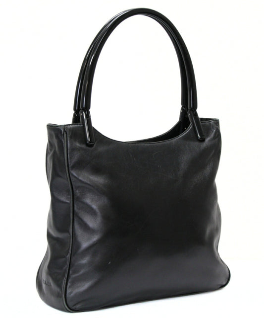 PRADA Plastic Handle Leather Tote Bag Black Size ONE SIZE