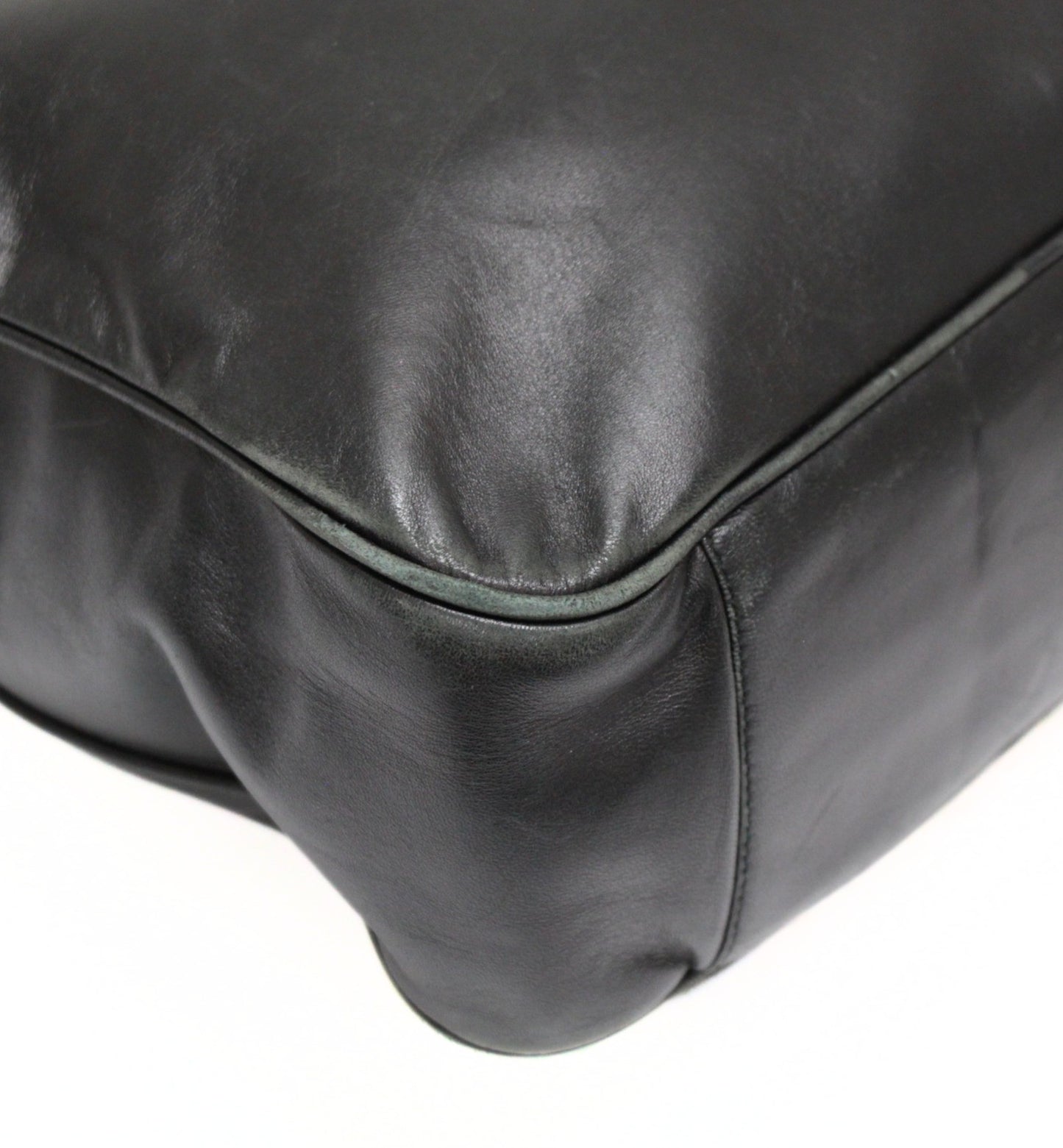 PRADA Plastic Handle Leather Tote Bag Black Size ONE SIZE