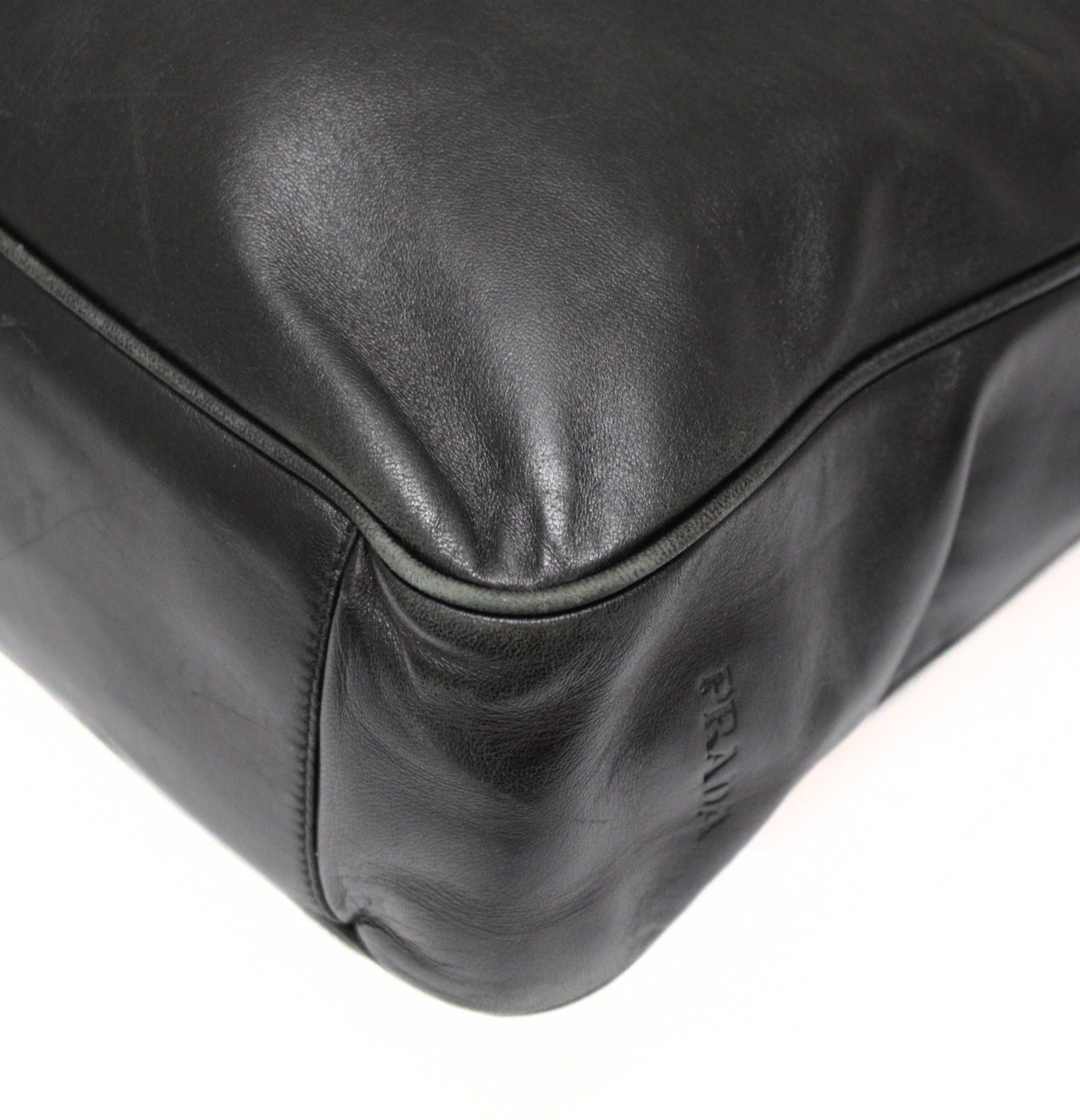 PRADA Plastic Handle Leather Tote Bag Black Size ONE SIZE