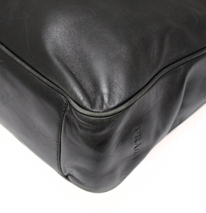 PRADA Plastic Handle Leather Tote Bag Black Size ONE SIZE