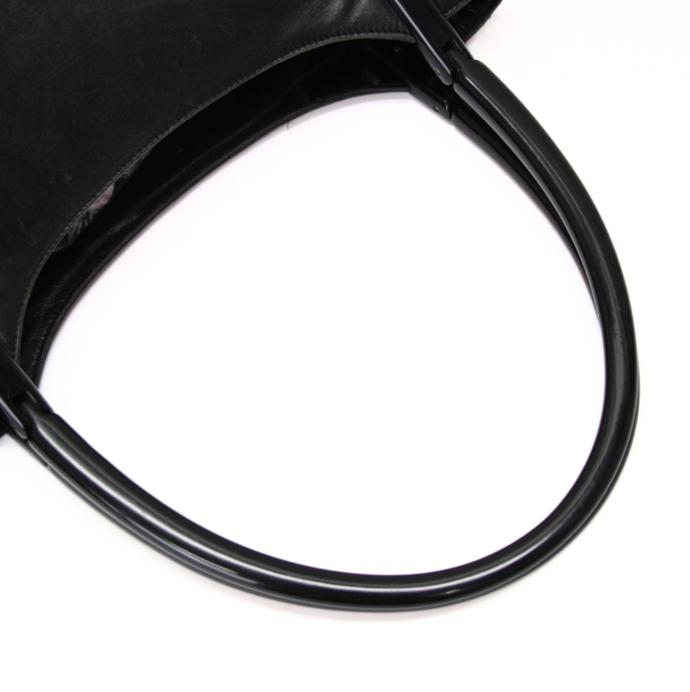 PRADA Plastic Handle Leather Tote Bag Black Size ONE SIZE