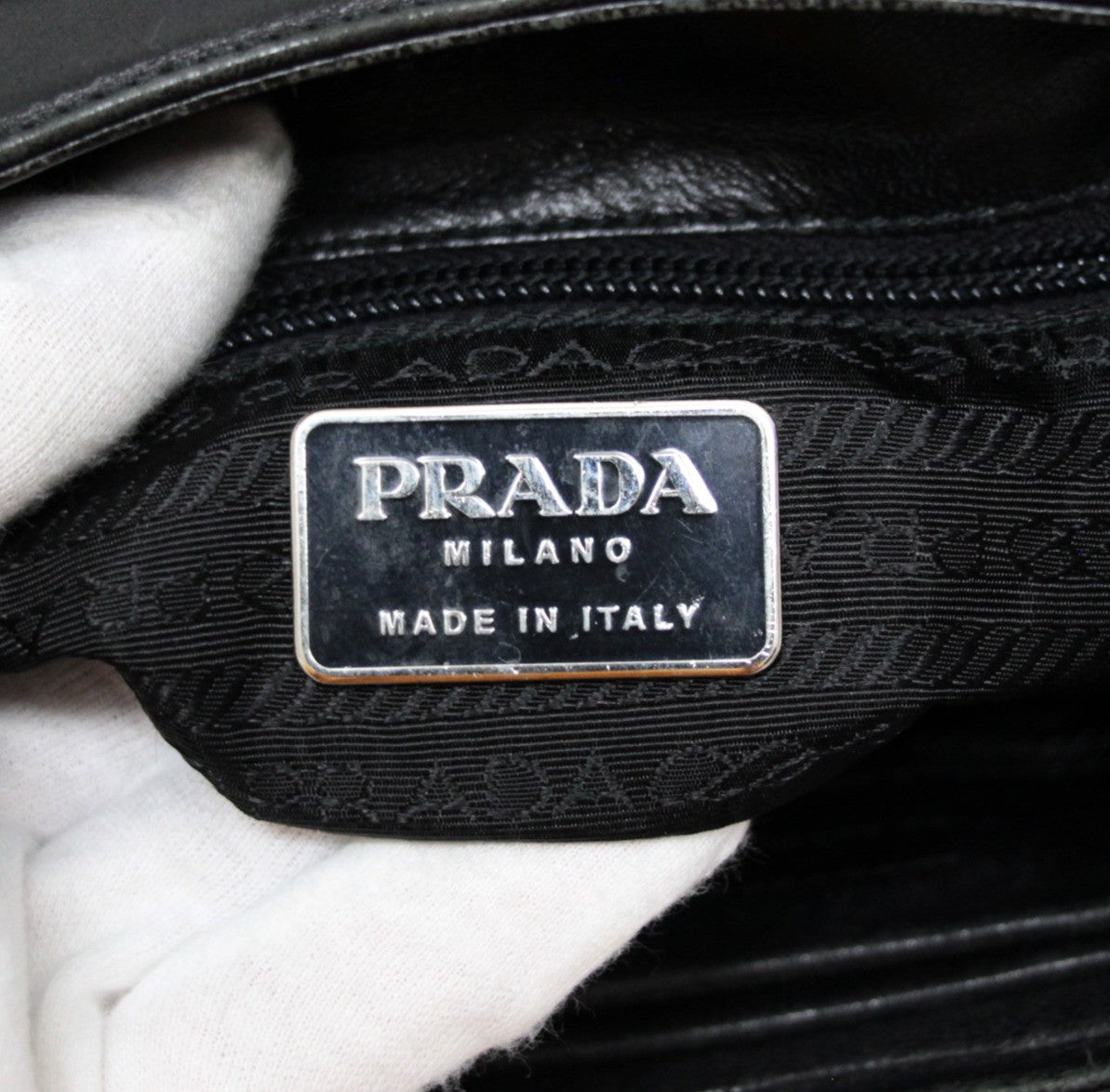 PRADA Plastic Handle Leather Tote Bag Black Size ONE SIZE