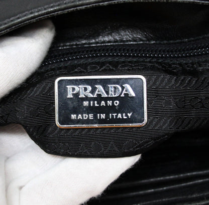 PRADA Plastic Handle Leather Tote Bag Black Size ONE SIZE