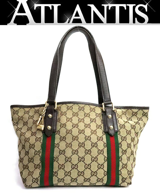 GUCCI GG Canvas Web Stripe Mini Tote Bag Brown Size ONE SIZE