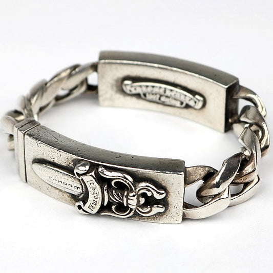 CHROME HEARTS Double ID Floral Silver Bracelet Size ONE SIZE