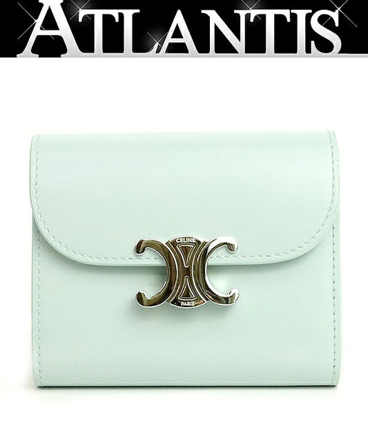 CELINE Triomphe Calf Leather Light Blue Wallet Size ONE SIZE