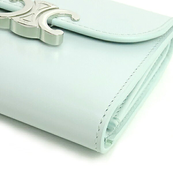 CELINE Triomphe Calf Leather Light Blue Wallet Size ONE SIZE