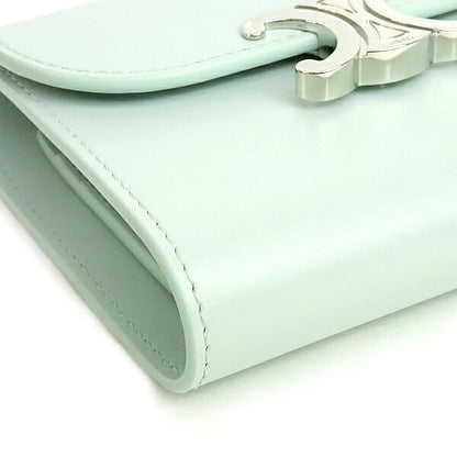 CELINE Triomphe Calf Leather Light Blue Wallet Size ONE SIZE