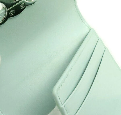 CELINE Triomphe Calf Leather Light Blue Wallet Size ONE SIZE
