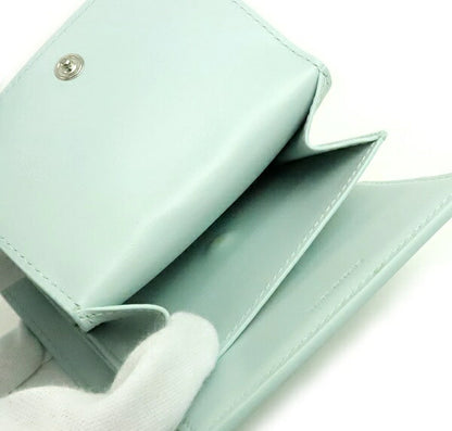 CELINE Triomphe Calf Leather Light Blue Wallet Size ONE SIZE