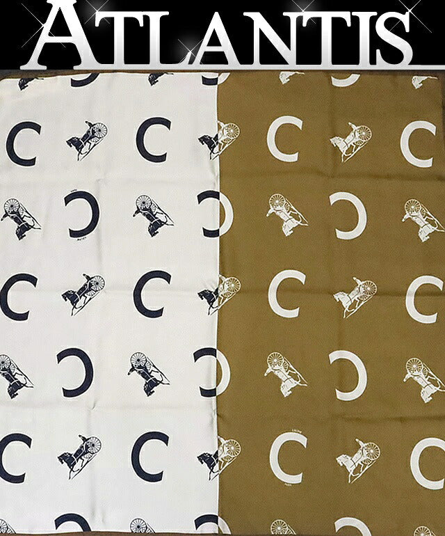 CELINE Silk Horse Carriage Pattern Scarf Brown Size ONE SIZE