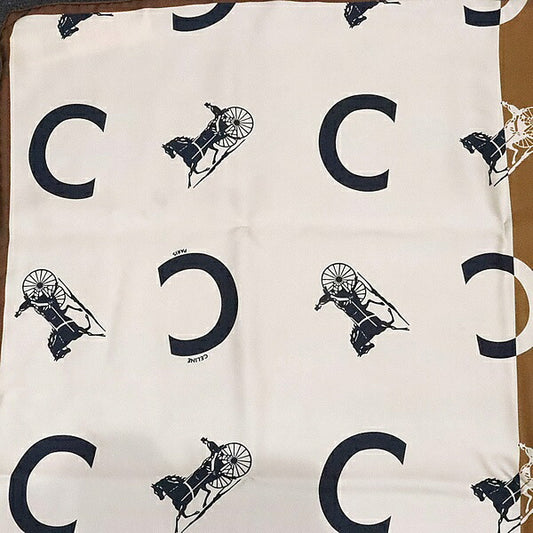 CELINE Silk Horse Carriage Pattern Scarf Brown Size ONE SIZE