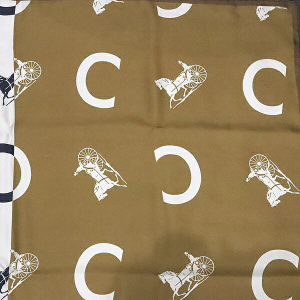 CELINE Silk Horse Carriage Pattern Scarf Brown Size ONE SIZE
