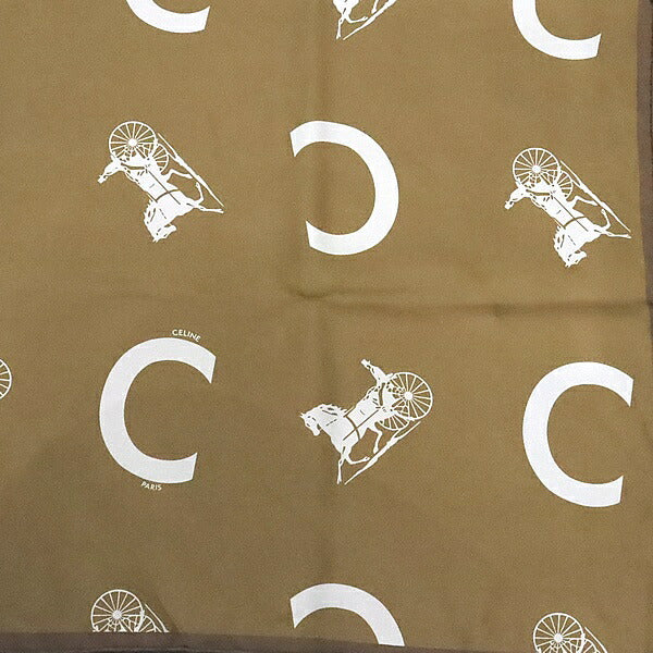 CELINE Silk Horse Carriage Pattern Scarf Brown Size ONE SIZE