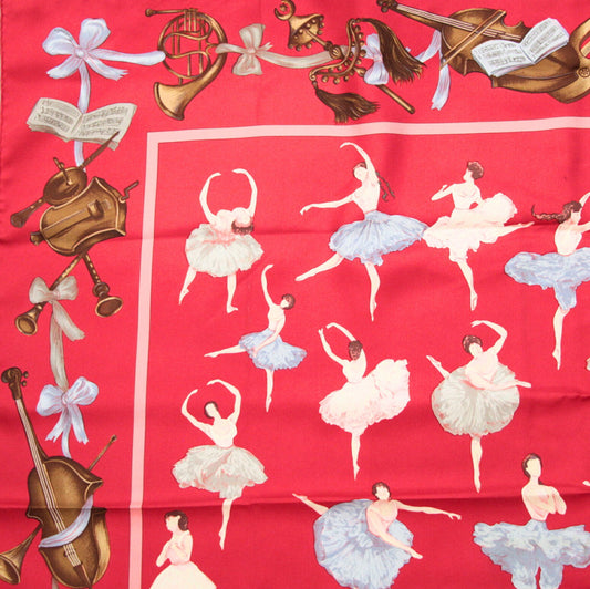 HERMES Carré 90 La Danse Silk Scarf Red Size ONE SIZE