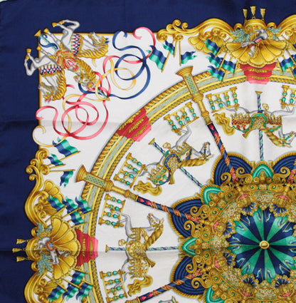 HERMES Carré 90 Luna Park Silk Scarf Blue Size ONE SIZE