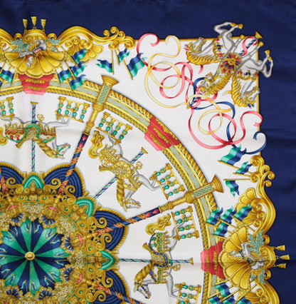 HERMES Carré 90 Luna Park Silk Scarf Blue Size ONE SIZE