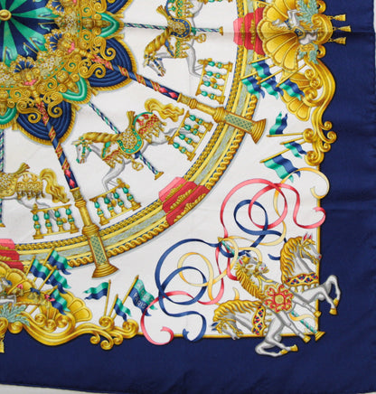HERMES Carré 90 Luna Park Silk Scarf Blue Size ONE SIZE