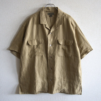 NIGEL CABOURN Khaki Linen Twill Open Collar Shirt Size L