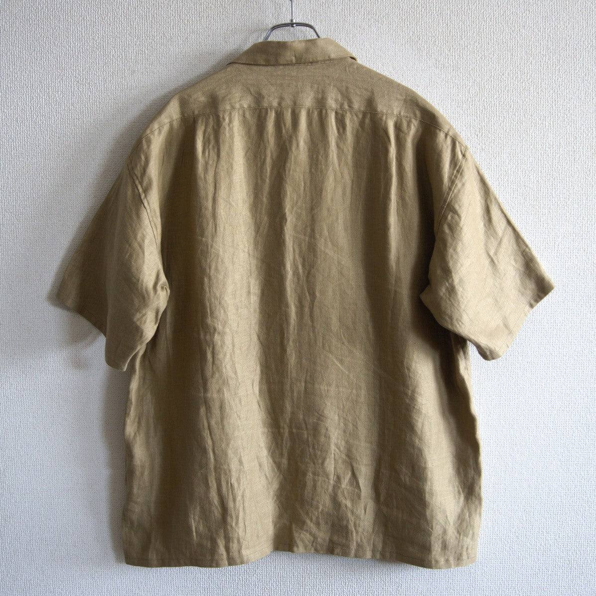NIGEL CABOURN Khaki Linen Twill Open Collar Shirt Size L