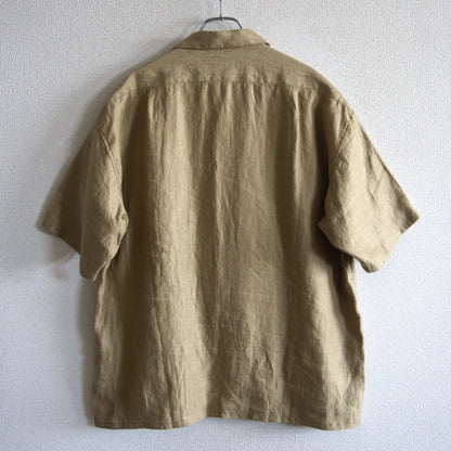 NIGEL CABOURN Khaki Linen Twill Open Collar Shirt Size L