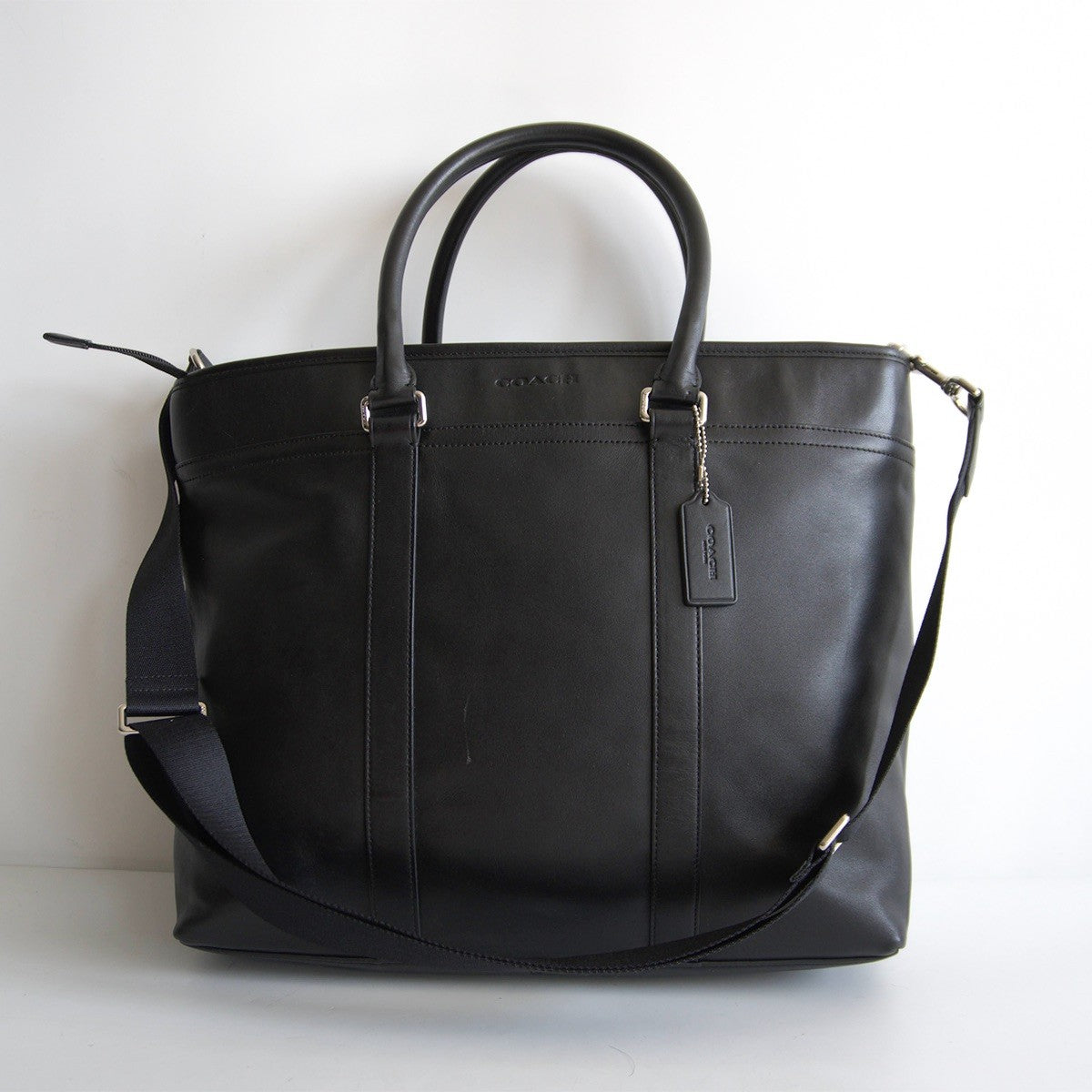 COACH 2-Way Smooth Leather Tote Bag Black Size ONE SIZE