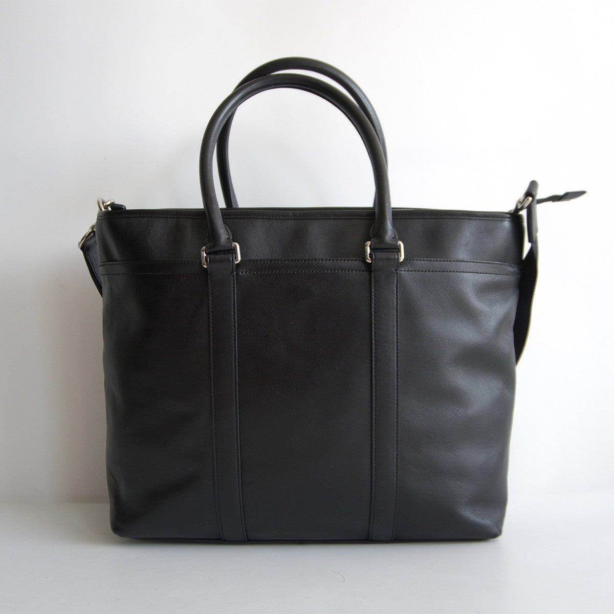 COACH 2-Way Smooth Leather Tote Bag Black Size ONE SIZE