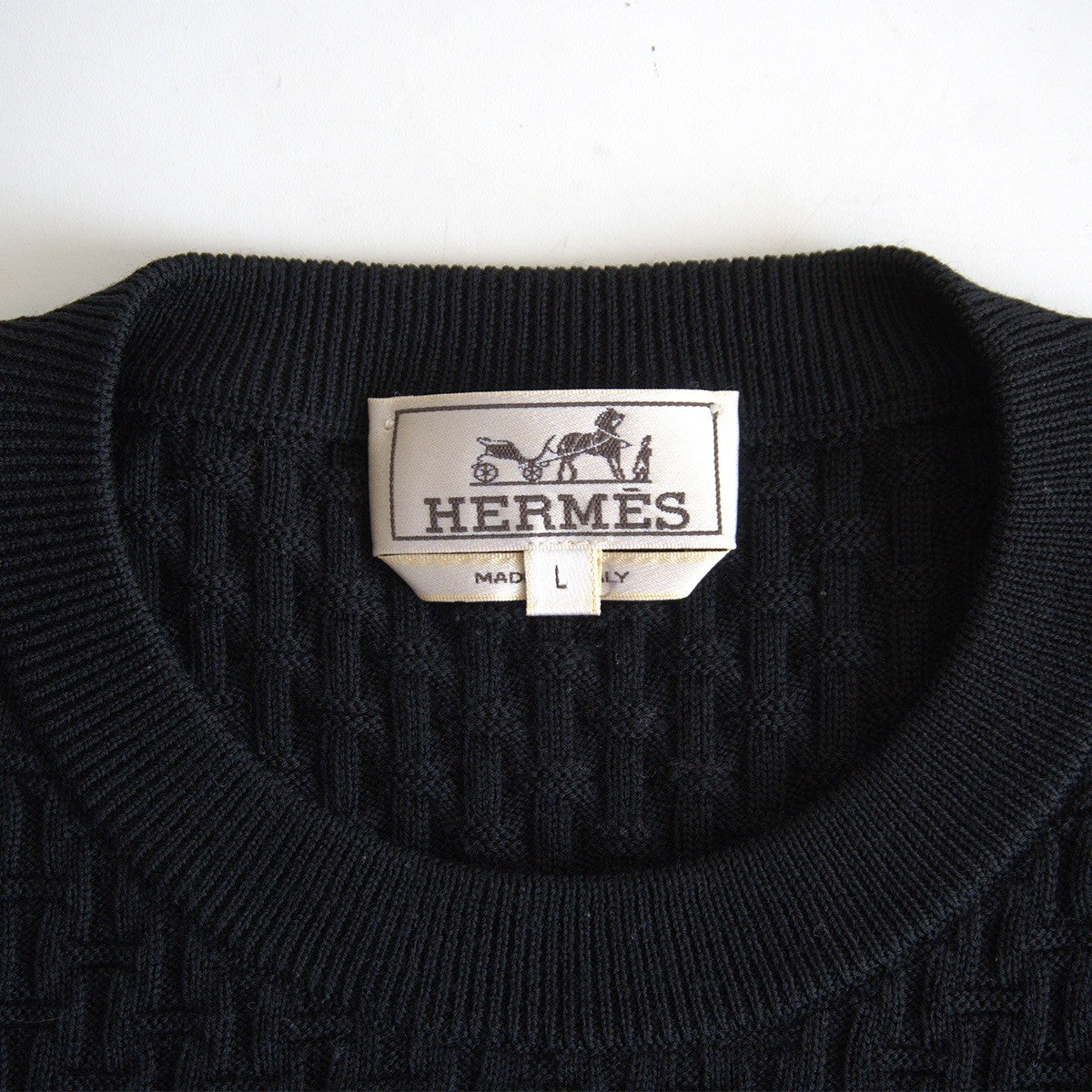 HERMES H-Pattern Jacquard Wool Knit Made in Italy Size L