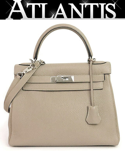 HERMES Kelly 28 Retourne Handbag Gray Size ONE SIZE