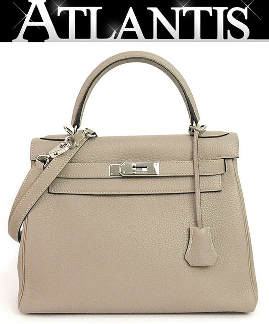 HERMES Kelly 28 Retourne Handbag Gray Size ONE SIZE